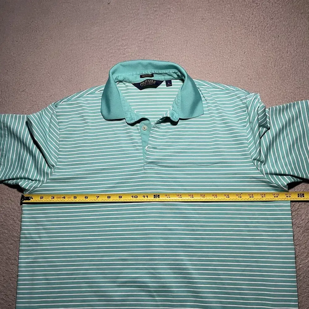 Ralph Lauren Golf Polo Short Sleeve Shirt Mens Large Teal Stripe Performance